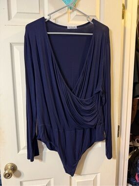 Women’s Plus 22W In Voland Navy Draped Long Sleeve Bodysuit